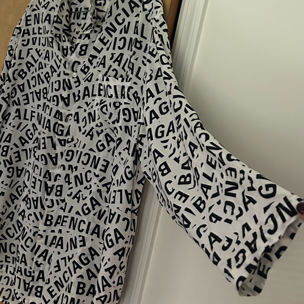 Balenciaga Black and White Graphic Button Down Shirt